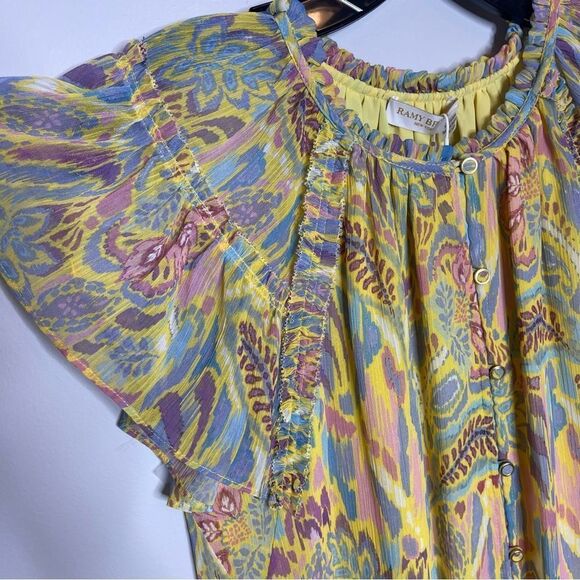 Ramy Brook Ember Flutter-Sleeve Blouse in Yellow NWT XXS - Picture 7 of 10